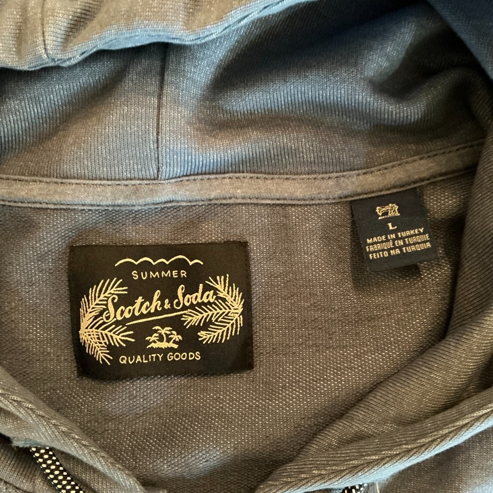 Scotch & Soda Full Zip Hoodie Mens L Blue Palm Logo Lightweight Sweatshirt - Picture 5 of 8